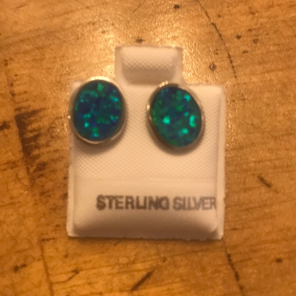 Sterling silver blue fire opal studs